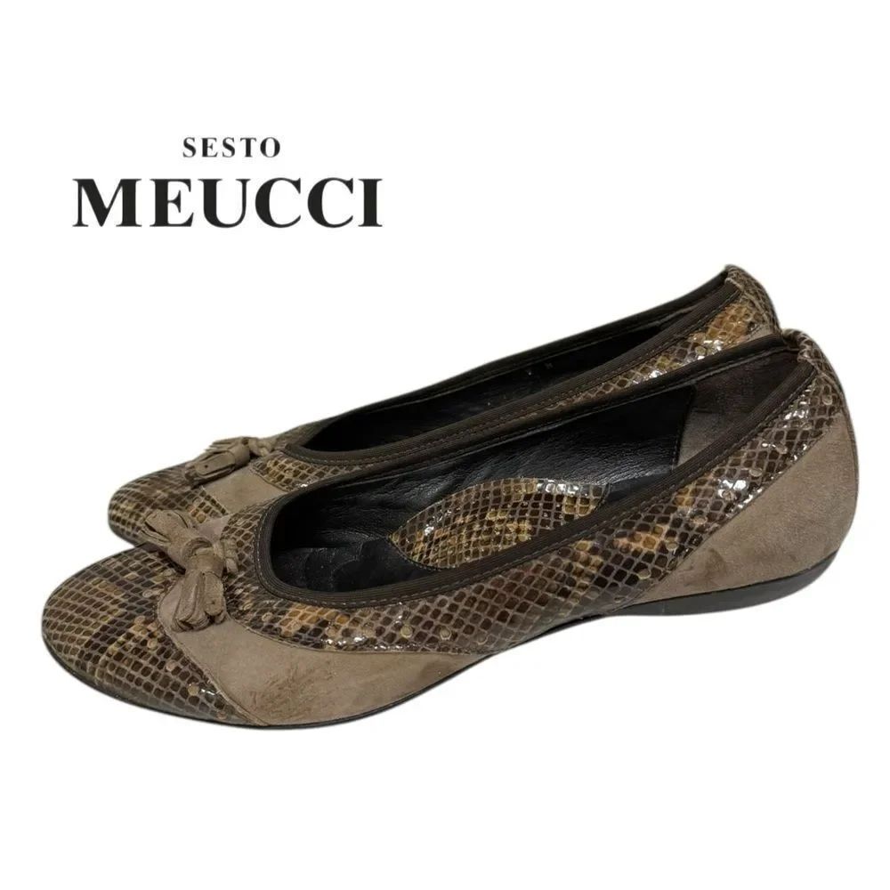 Sesto Meucci Women's Brown Suede Leather Snake Slip-on Ballet Flats 9 9N